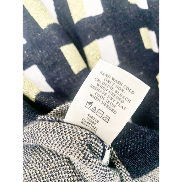 Ann Taylor Lattice Wool Knit Navy Gold Metallic Festive Holiday Sweater XS - Picture 8 of 8